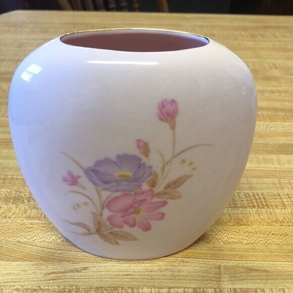 Vintage Porcelain Floral Vase Pink Floral Made in Japan 6 inches Tall
